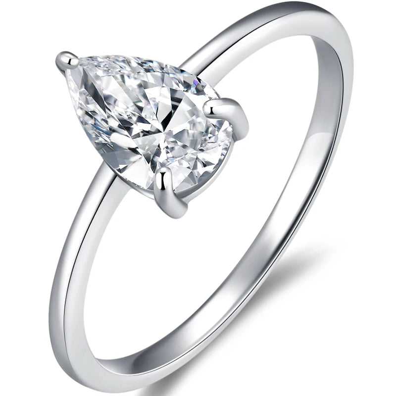 925 Silver Jewelry 1 Carat Moissanite Diamond Single Stone Wedding Drop Rings for Women