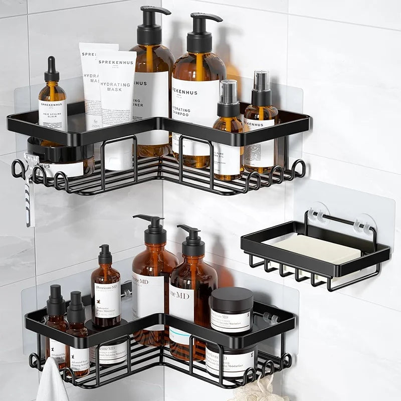 Bathroom Iron Wall Mounted Metal Organizer Shelf Set Three-Layer Modern Multi-Purpose Storage Racks