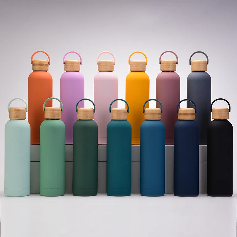 New 750ml Vacuum Insulated Bottle Portable Bamboo Lid Water Cup Sports Water Bottle Handle Outdoor Mountaineering Water Bottle