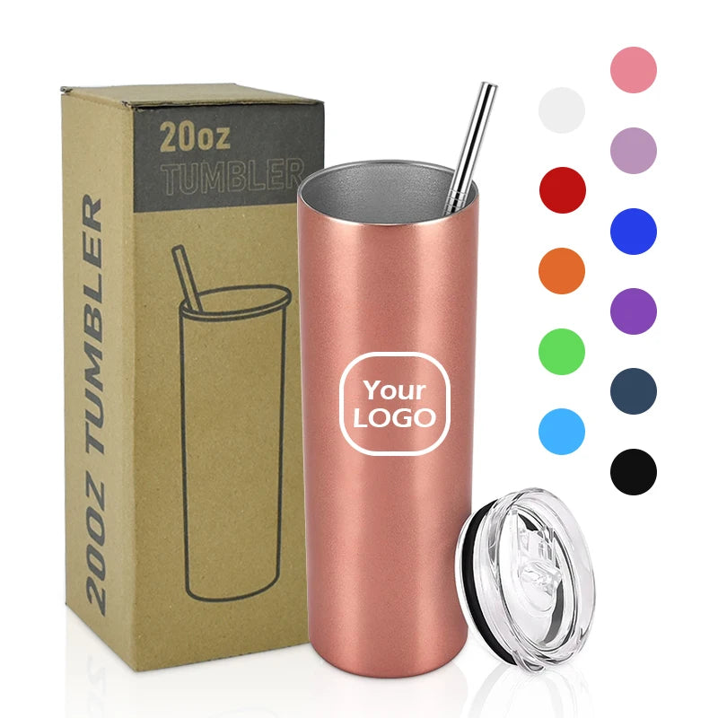 Customized Double Wall Skinny Insulated 20oz Coffee Stainless Steel Tumblers Wholesale Bulk Tumbler Cup with Straw