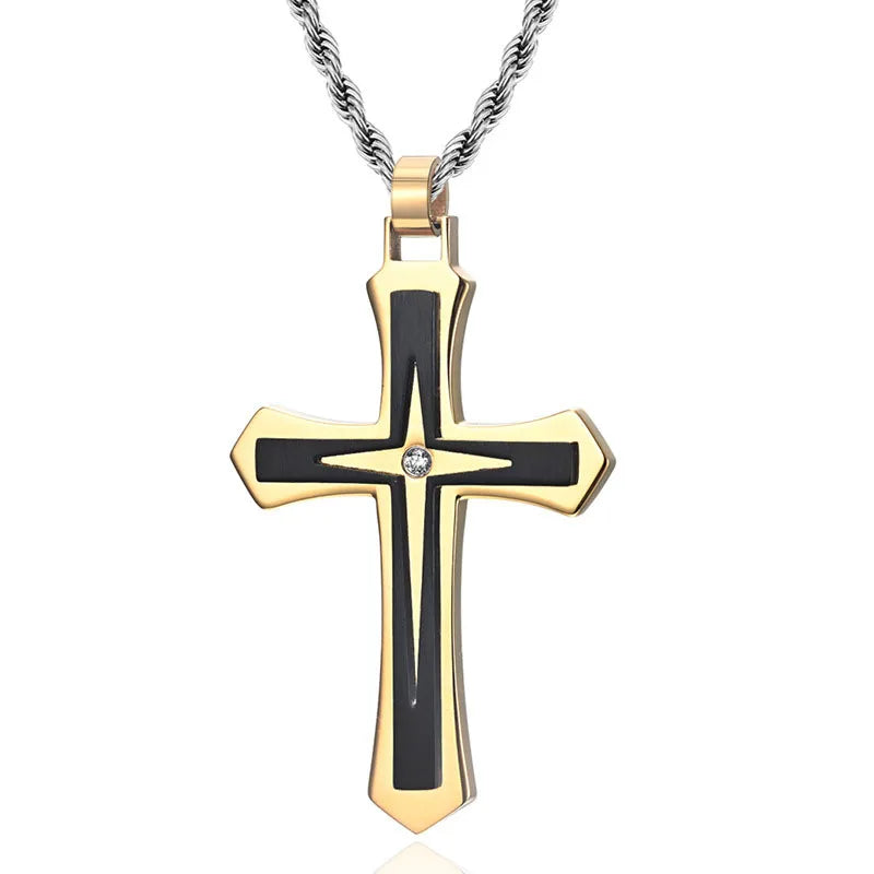 Unique Hot Hop Designer Simple Stylish Prayer Cross Pendant Christian Stainless Steel Necklace for Men Jewelry