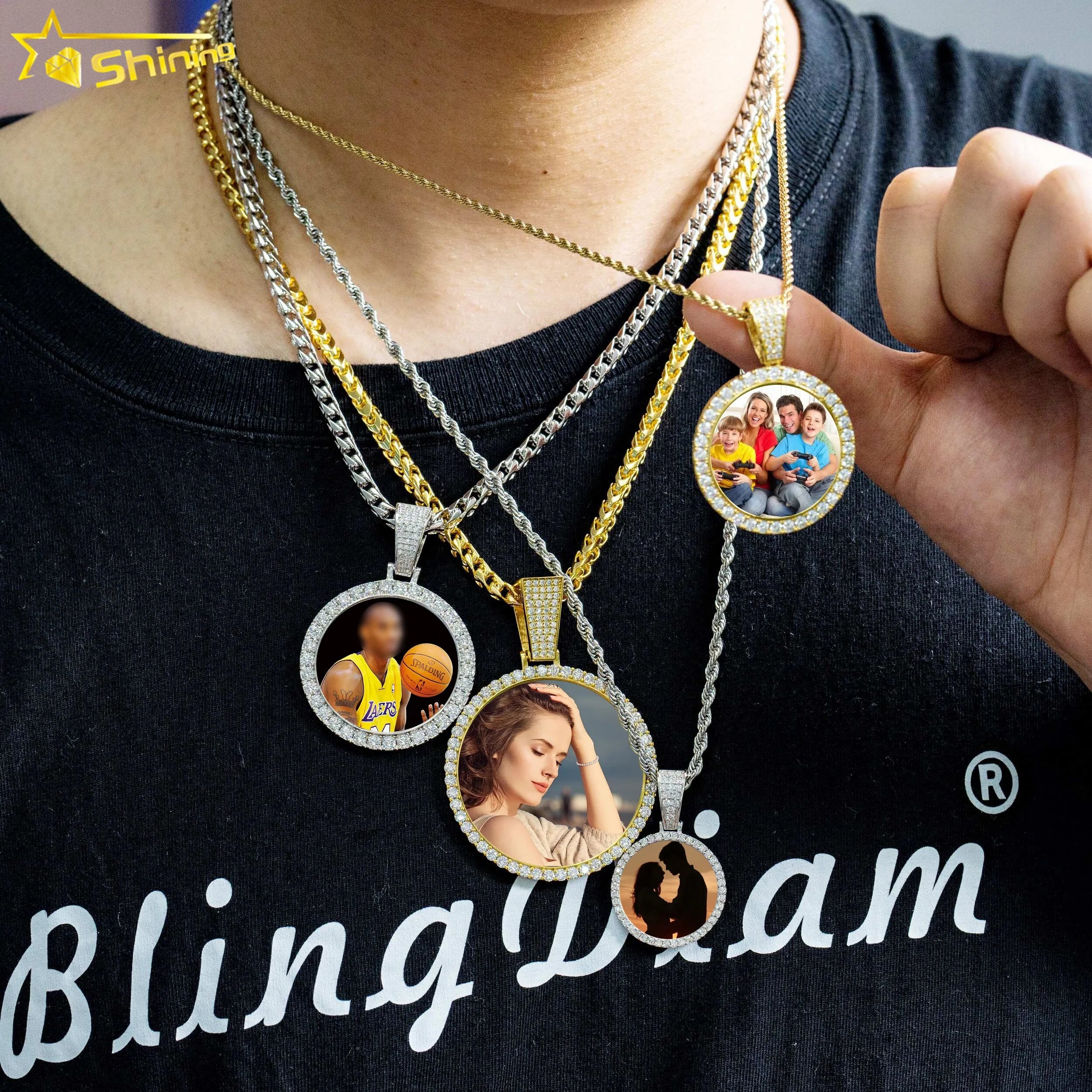 Ready Ship Custom Moissanite Pendant 925 Sterling Silver Vvs Moissanite Hip Hop Memory Photo for Certified Peace Shape Unisex
