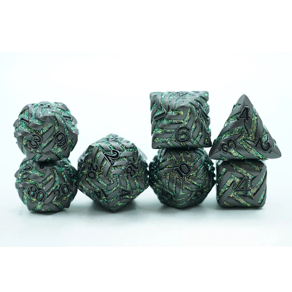 Customizable Logo Round Edge 16mm Zinc Alloy DND Green Dice Set Polyhedral Shape for Board Games and DND Games with Black Number