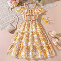 Fashion Kids Clothing Party Wholesale Flower Girl Dress Big Kids Princess Floral Print Dress Clothing Daily Wear