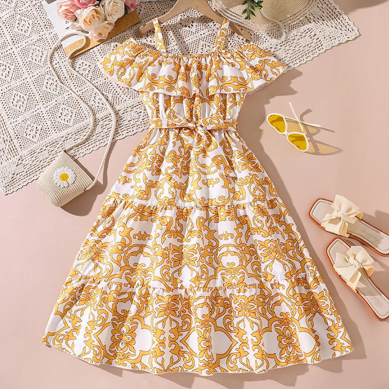 Fashion Kids Clothing Party Wholesale Flower Girl Dress Big Kids Princess Floral Print Dress Clothing Daily Wear