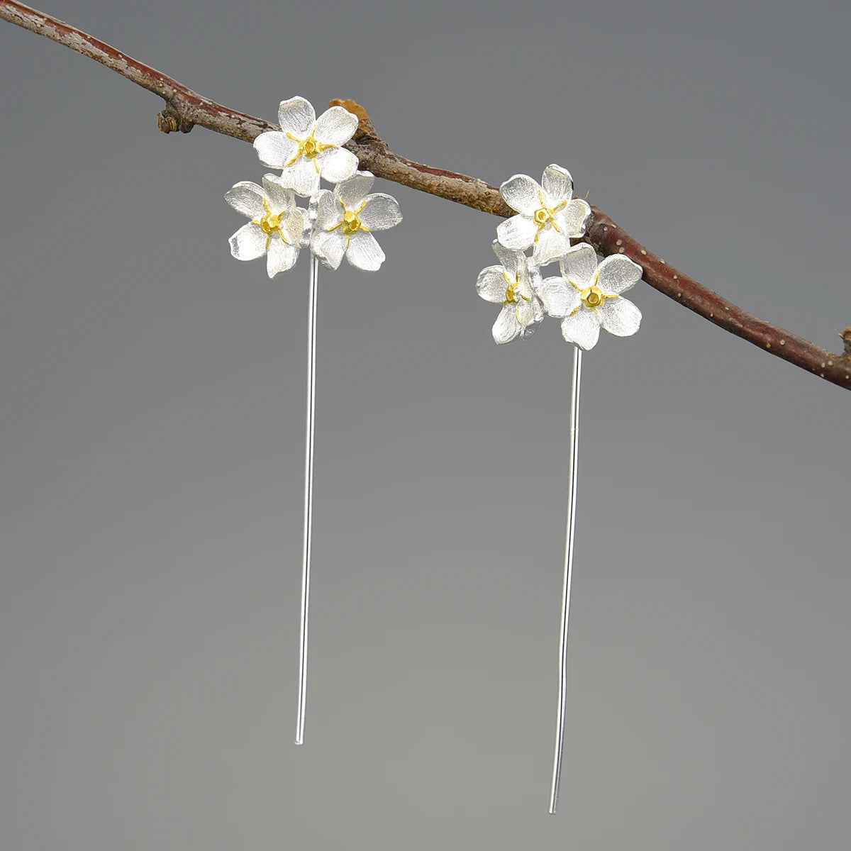 Lotus Fun Handmade 925 Sterling Silver18k Gold Retro Forget-me-not  Flower Drop Earrings Fine Jewelry for Women
