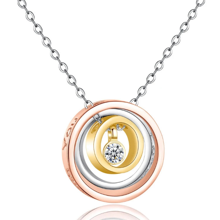 G412 Valentine's Day Three-Color Geometric Circle Three-Ring Interlocking Clavicle Chain Couples Necklace