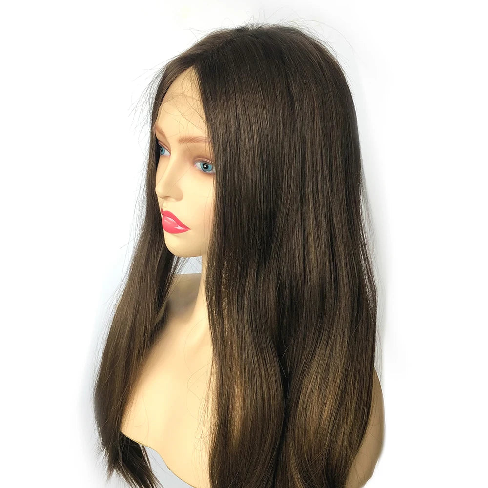 Brown Silk Top Kosher Lace Front Jewish Wigs New Glueless Silk Top Human Hair Long European Hair Kosher Wig