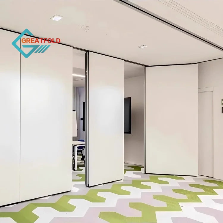 Aluminum Alloy Telescopic Retractable 65mm Thick Acoustic Soundproof Double Door Rotating Movable Partition Wall Hospital School