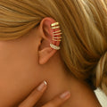 Stylish Women's Fashion Copper Hoop Earrings with Non-Pierced Zircon Geometric Pattern Simple Trendy Clip-On for Gift
