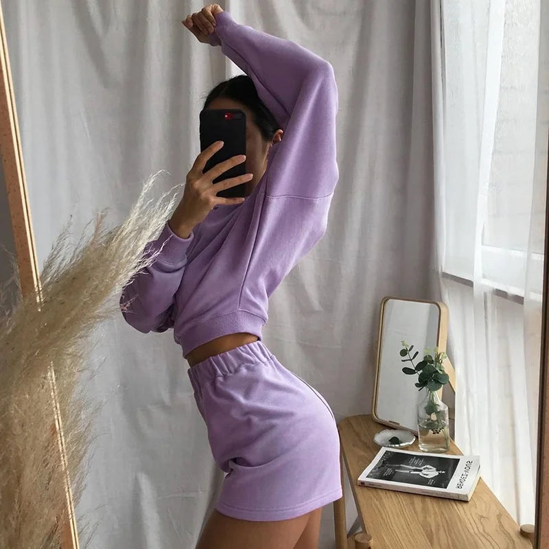 Women Clothes Summer 2026 Custom 2 Piece Short Tracksuit Streetwear Cotton Two Piece Sweatshirt and Shorts Set