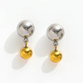 New Trendy 18K Gold Plated Shiny Two Tone Round Ball Dangle Stud Earring Women's Geometric Stainless Steel Jewelry Wholesale