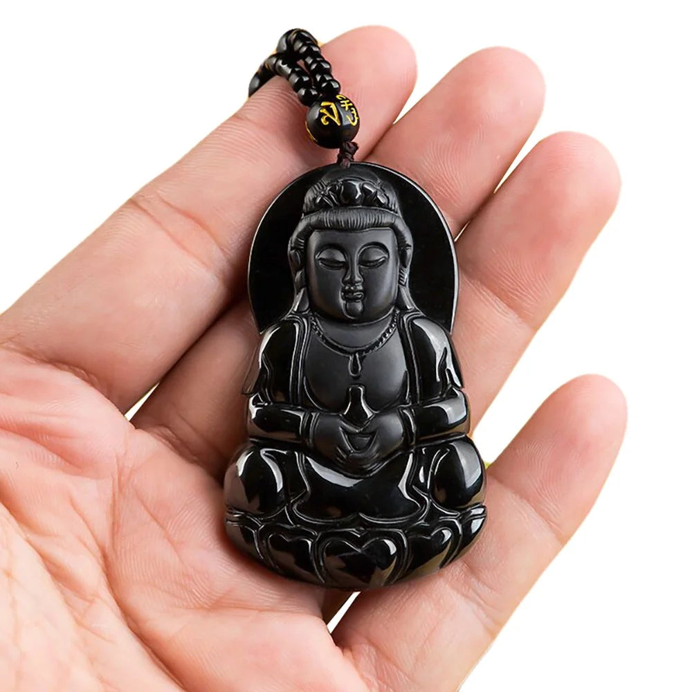Natural Black Jadeite Guanyin Pendant Jade Men and Women Necklaces