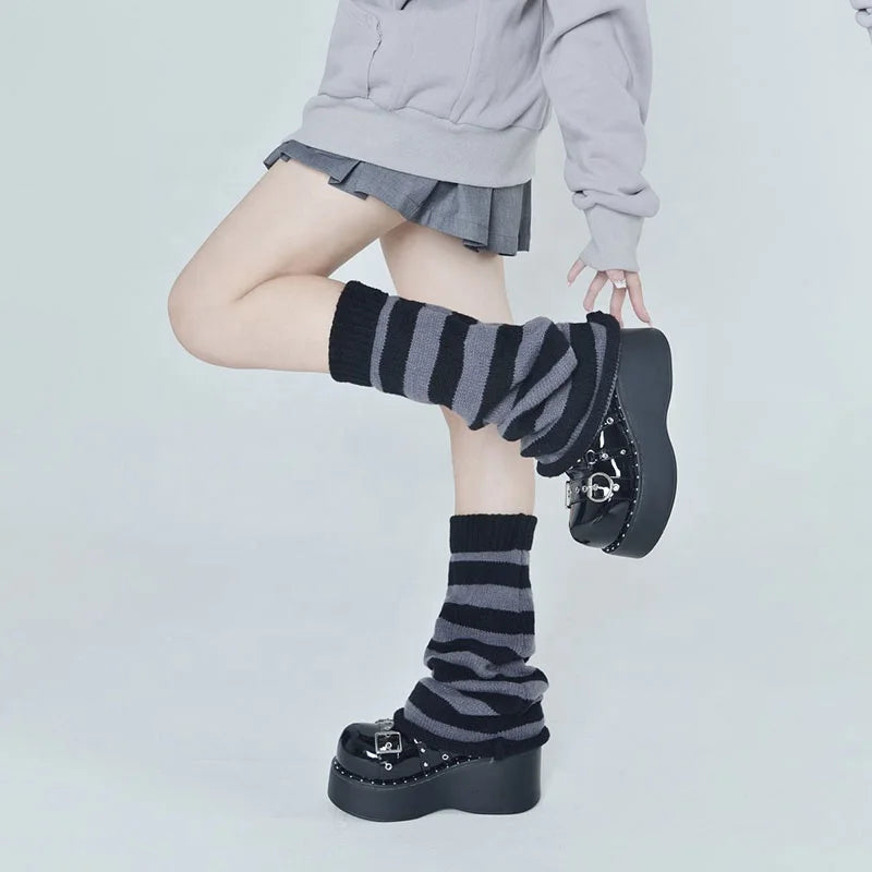 Wholesale Trending Striped Knit Harajuku Gothic Socks Loose Kawaii Y2K Leg Warmers for Women