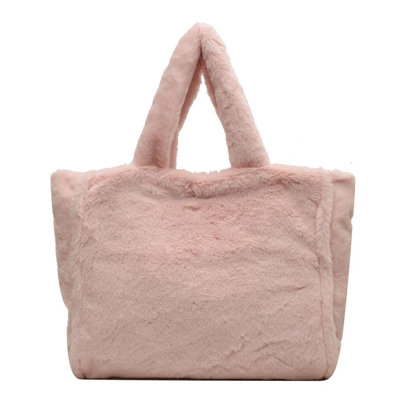 2023 Fashion Winter Woolen Plush Tote Bag Retro Large Capacity Handbag Simple Shoulder Designer Women Bag