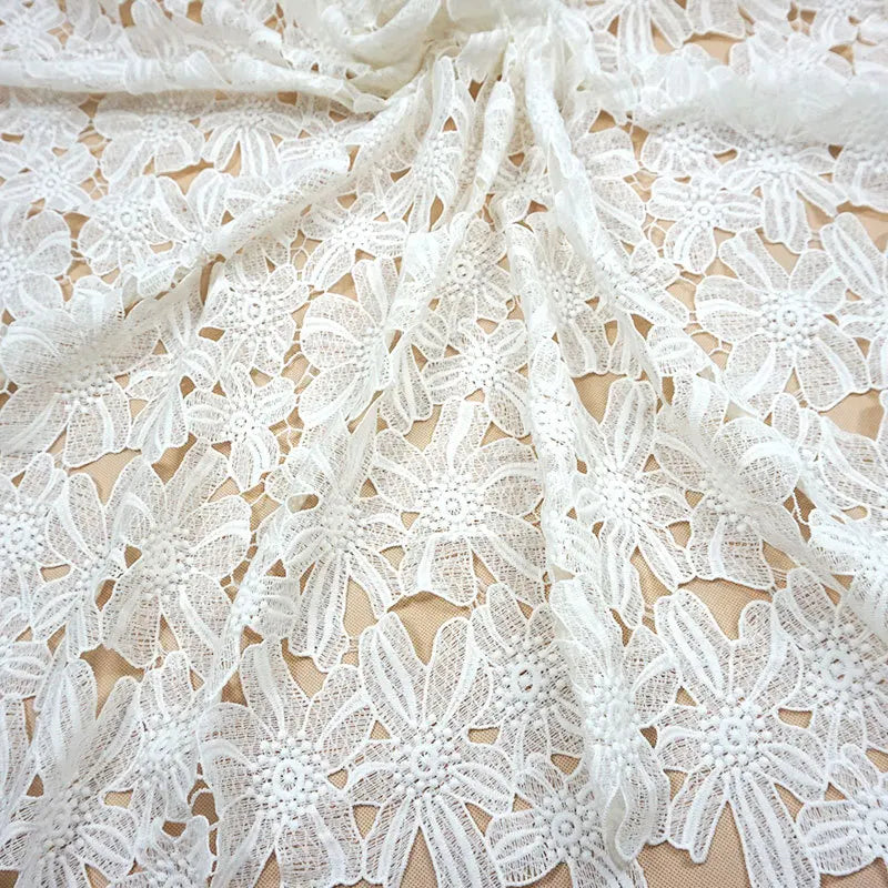 100% Polyester Materials White Water Soluble Customized Color Fashion Dubai Lace Dress Fabric
