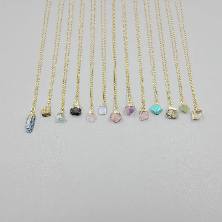 G2403 Wholesale Stainless Steel Chain Raw Rough Natural Stone Crystal Quartz Pendant Gemstone Necklace Fashion Jewelry Necklaces