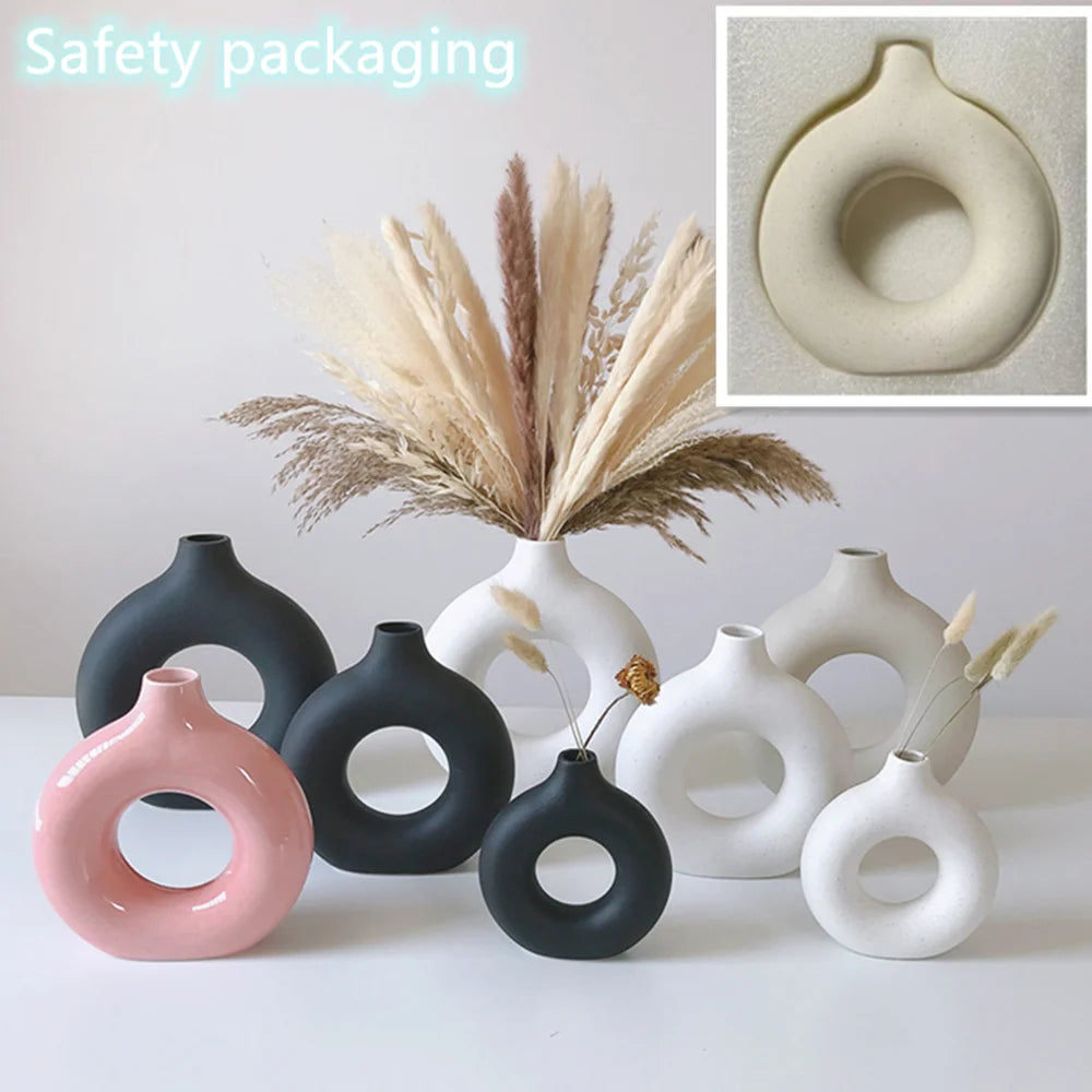 Doughnut Vase Home Decor Modern Minimalist VaseWhite Ceramic Vase for CenterpiecesKitchenOffice Living RoomWeddi