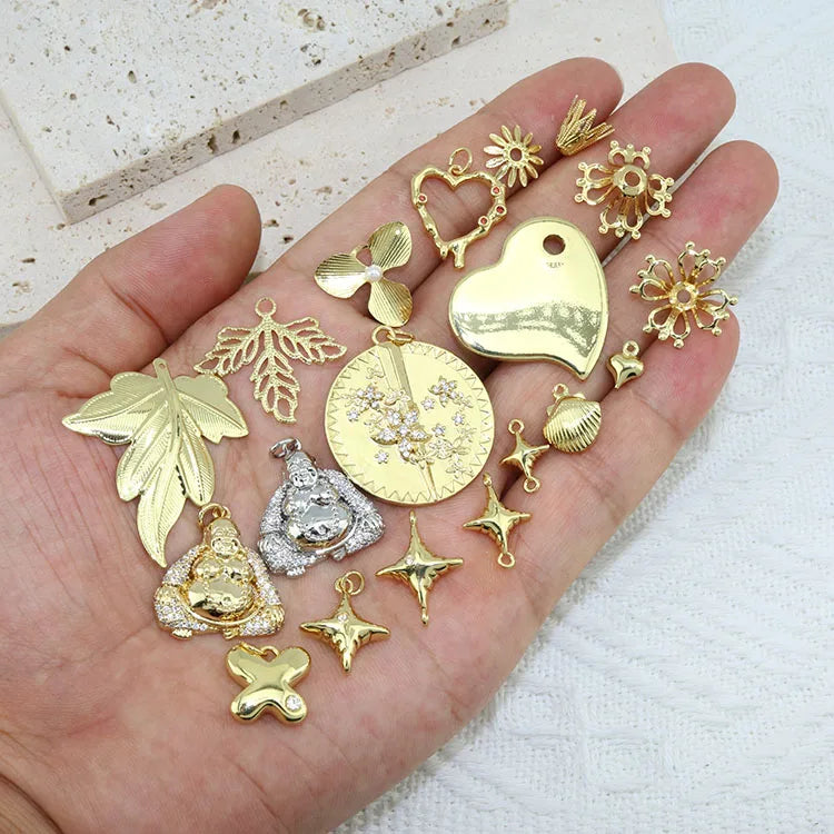 CZ8667 Fashion Jewelry Supplies 18k Gold Plated Leaf Heart Scallop Shell Small Mini CZ Diamond Pave Star Buddha Charm Pendants