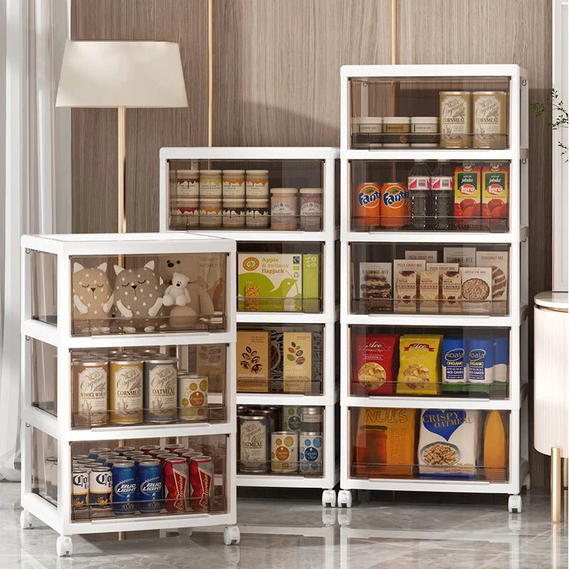 Multi Layer Wide Transparent Tea Color Storage Cabinet Plastic Organizer Box Storage Bins