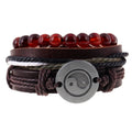 Vintage Handmade Adjustable Multi Layer Mens Wrap Leather Charm Yin Yang Bracelet Set Jewelry