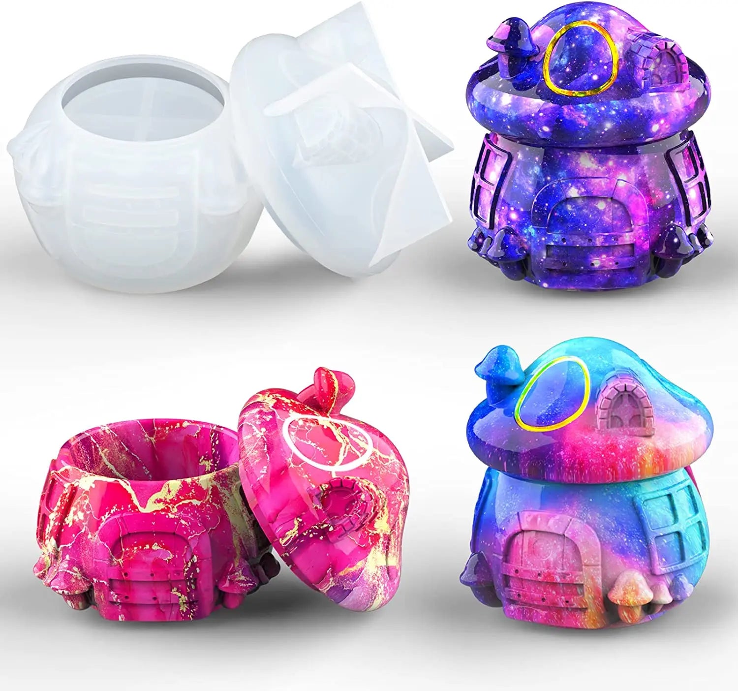 Mushroom Jars Silicone Molds for Epoxy Resin Casting Resin Jar Mold with Lid for DIY Jewelry Storage Box Candy Container