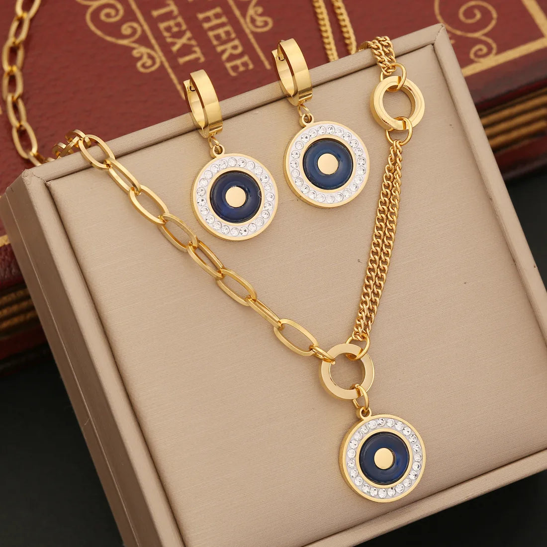 Wholesale New Arrival 3Pcs Set Fashion Stainless Steel 18k Gold Plated Round Zirconia Jewelry Sets for Women