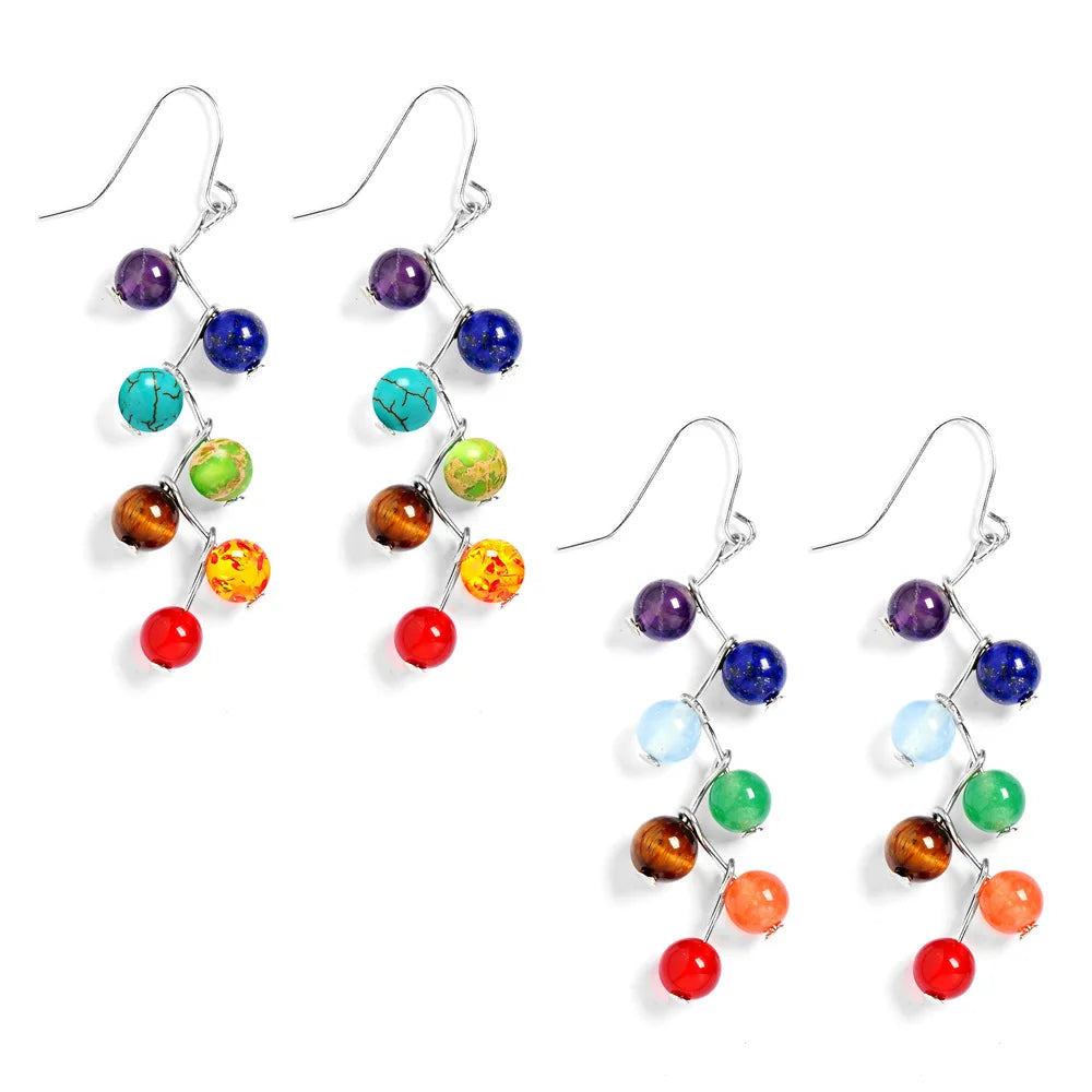 Yoga Jewelry Fashion Long Tassel Women 7 Chakra Natural Stone Bead Earring for Women Girl Gift