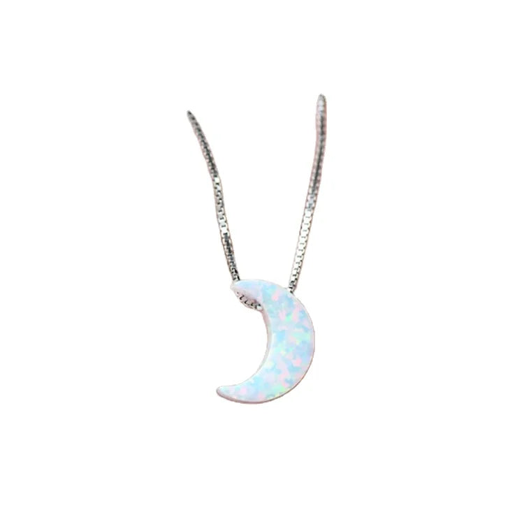 MOQ 1pc 925 Silver Box Chain Moon Opal Pendant Necklace White Gold/Gold Plated White Blue Mix Colors Created Opal Necklace