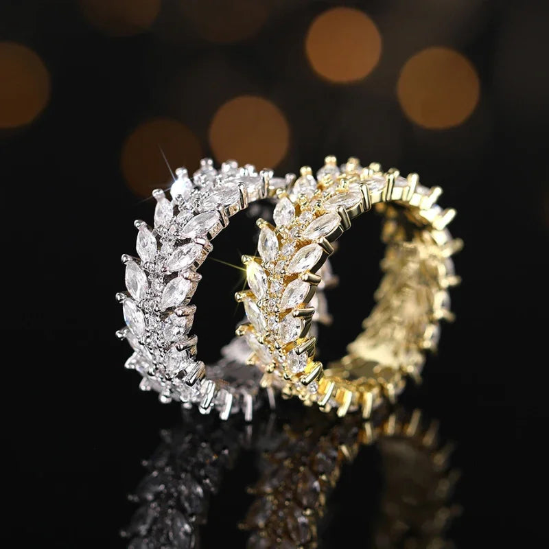 CAOSHI Exquisite Full Paved Marquise Cut Cubic Zirconia Silver/Gold Plated Band Rings for Trendy Women Wedding Engagement Rings