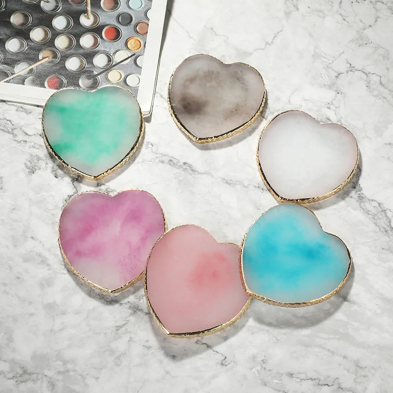 Professional Natural Resin Crystal Heart Shape 5 Colors Nail Glue Pallet Display for Nail Art Gel Painting