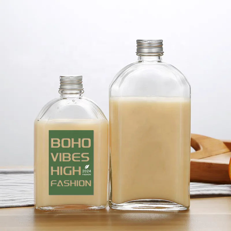 100ml 200ml 250ml 350ml 500ml Customized Glass Beverage Bottle Cold Brew Coffee Wine Liquor Tea Flat Flask With Cap