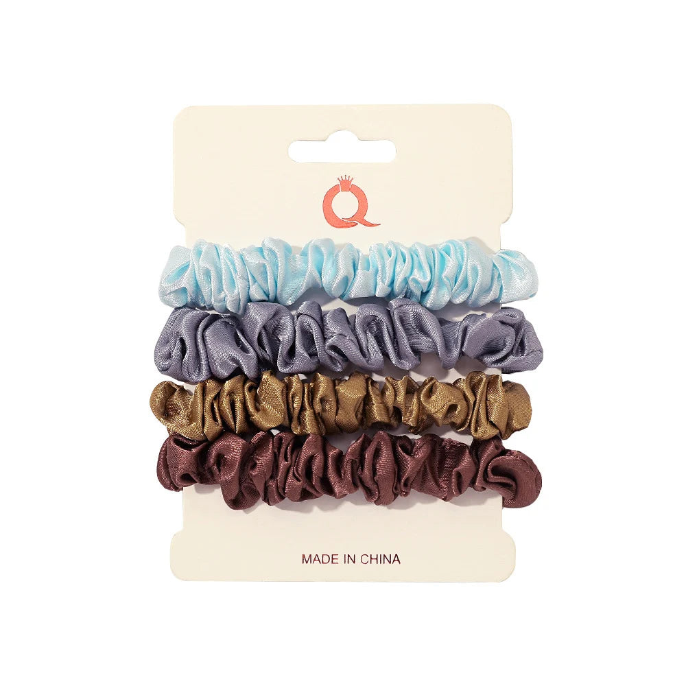 Women Multicolor Elegant Stain Elastic Cloth Hair Scrunchies Bands Imitation Silk Ponytail Hair Ties Set Hair Accessories