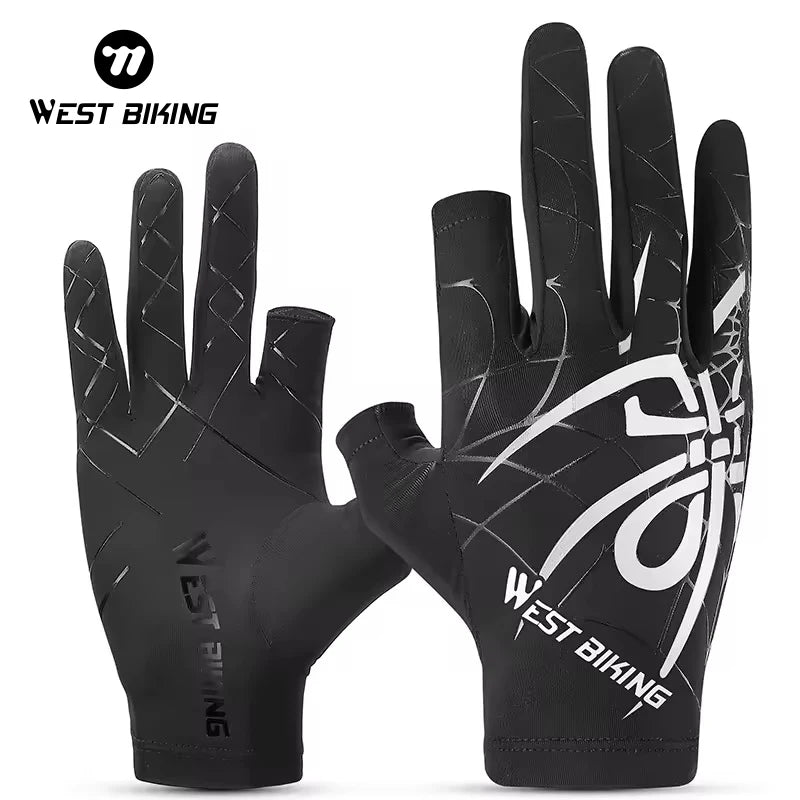 WEST BIKING Summer Cycling Gloves Quick Dry Two Fingerless Breathable Bicycle Gloves Ice Silk Anti-UV MTB  Bike Cycling Gloves
