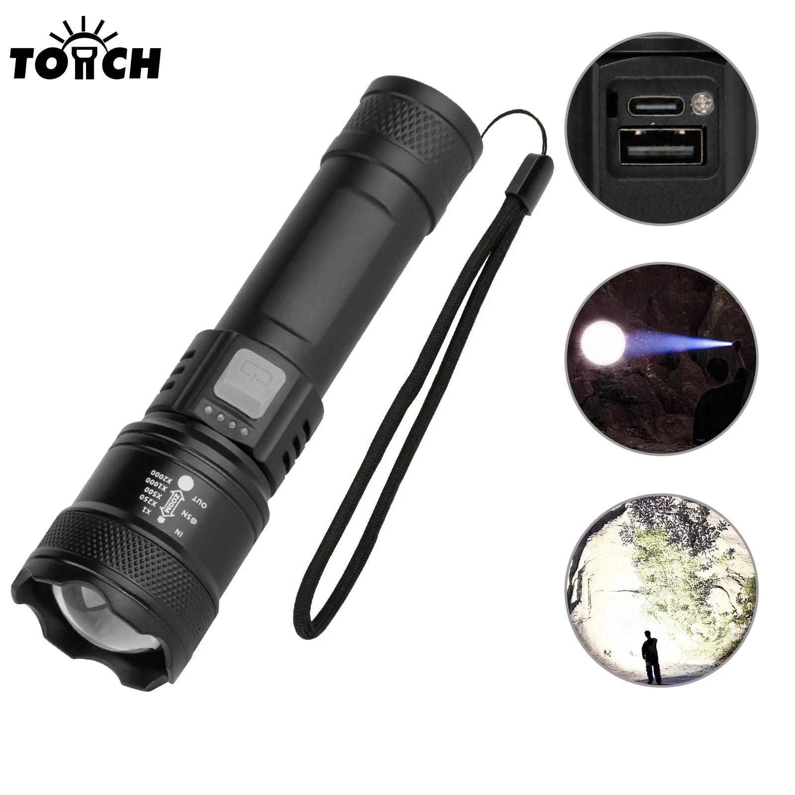 TOACH Tactical Spotlights Led Flashlights Waterproof Camping Outdoor Flashlight LED Power Display Flashlight