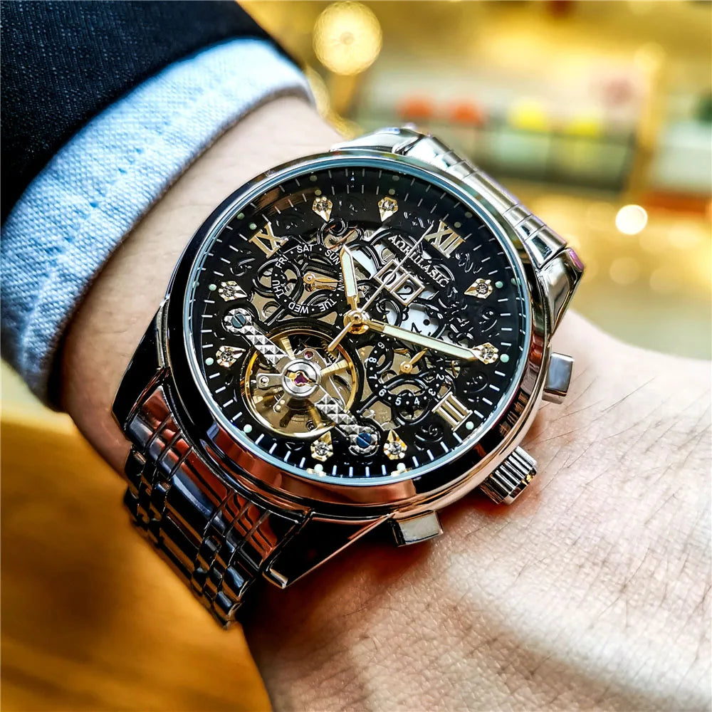 AOKULASIC Mens Watches Automatic Mechanical Watch Sport Clock Casual Business Retro Wristwatch Relojes Hombre