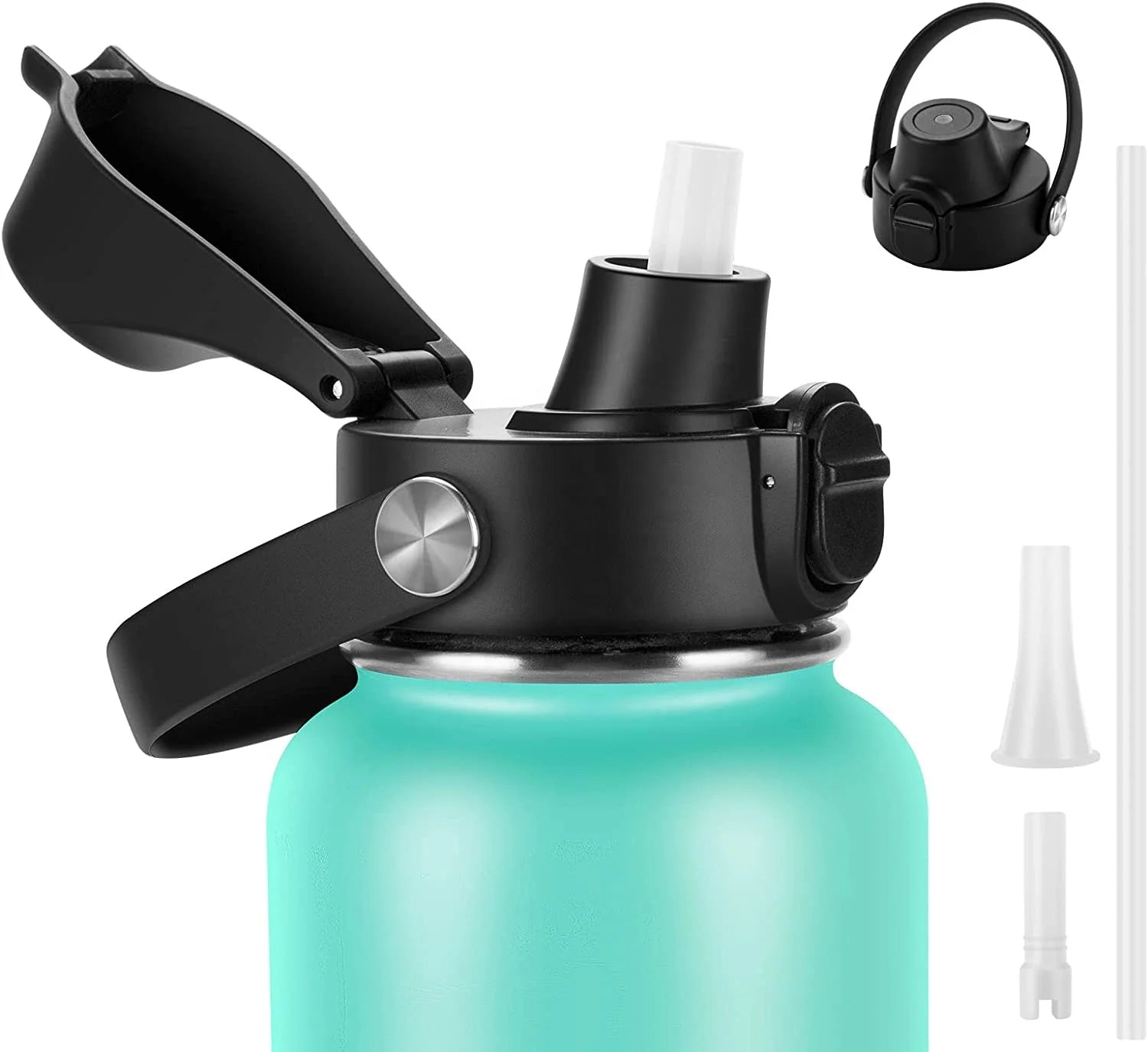 Wide Mouth Sport Spout Lid for Hydro 18oz-64oz Water Bottles Vacuum Flask Replacement Non-Spill Straw Lid Aluminum-Plastic