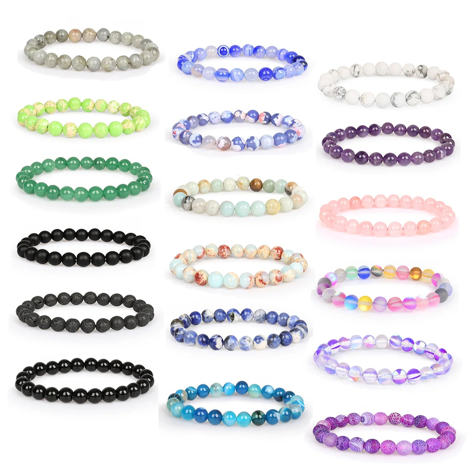 2025 Hot Selling 8mm Beaded Bracelet Natural Agate Crystal Elastic Gift Bracelet