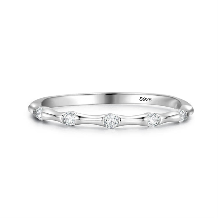 Fine Jewelry 925 Sterling Silver Baguette CZ Diamond Women Simple Bamboo Shaped Stackable Finger Ring