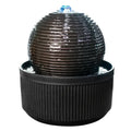 Modern Zen Black Sphere Water Fountain with Blue LED Light Concentric Ring Design Desktop Water Feature for Home or Office