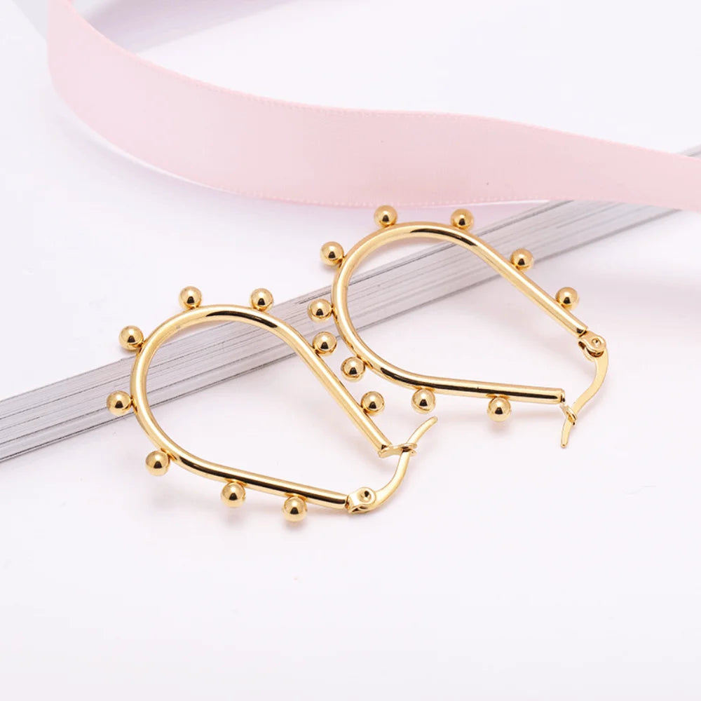 Stainless Steel Gold Geometric Faceted Beaded Heart Oval Star Hoop Earring Jewelry Women Earrings China Supplier