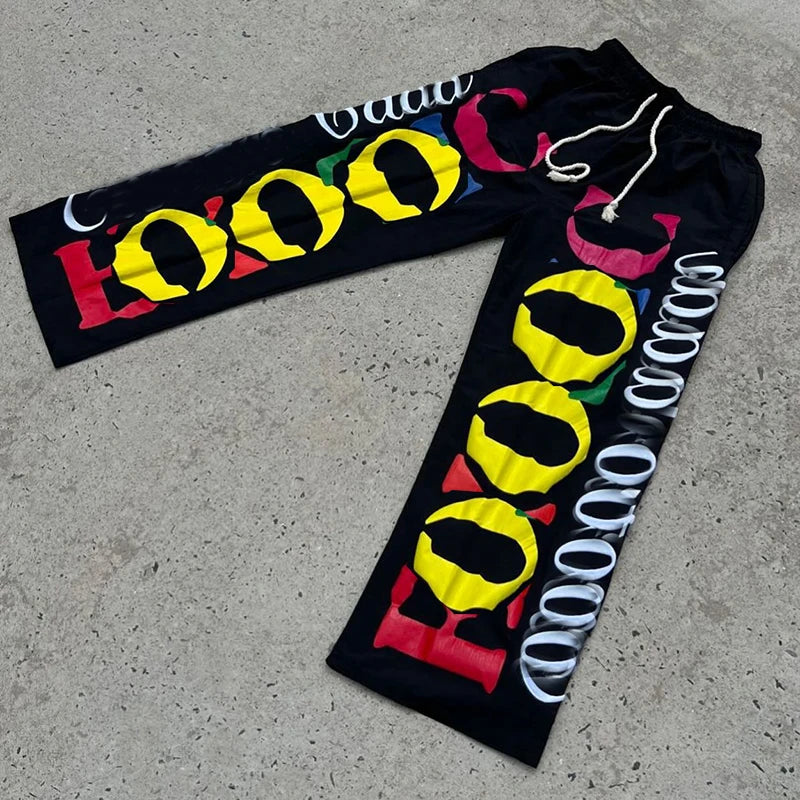 YSJY Manufacturers OEM Streetwear Dgt Print Windbreaker Sweatpants Stacked Joggers Baggy Mens Nylon Pants