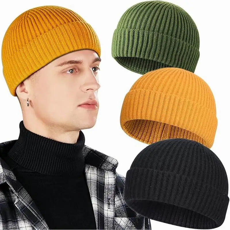 Custom logo Wool Fisherman Beanies Short Knit Watch Cap Cuffed Trawler Hats for Men