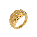 Wholesale Custom Wide  18K Gold Plated Stainless Steel Rings Irregular Surface Textured Rings With Zircons for Women