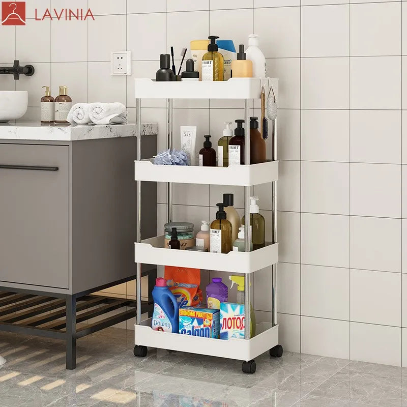 Lavinia Wholesale Hot Sale Stainless Steel Plastic Bathroom Shelf With Pulley Kitchen Shelves