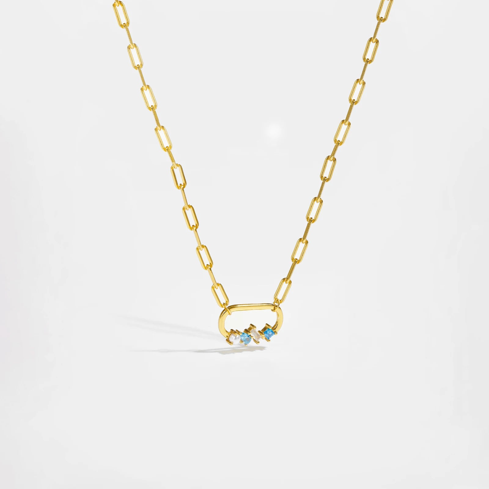 FUAMAY 925 Sterling Silver 18K Gold Plated Paperclip Chain Necklace Zircon Necklace