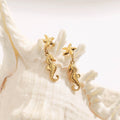J&D 18K Gold Plated Stainless Steel Ocean Beach Summer Jewelry Starfish Hippocampus Sea Horse Earrings