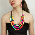 Retro Ethnic Style Colorful Wooden Jewelry Set Handmade Multi-layer Geometric Beads Necklace Earrings Set Boho Accessories