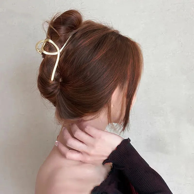 Creative Gold Metal Alloy Large Hair Clips 11cm with Ribbon Personalized Simple Design for Women