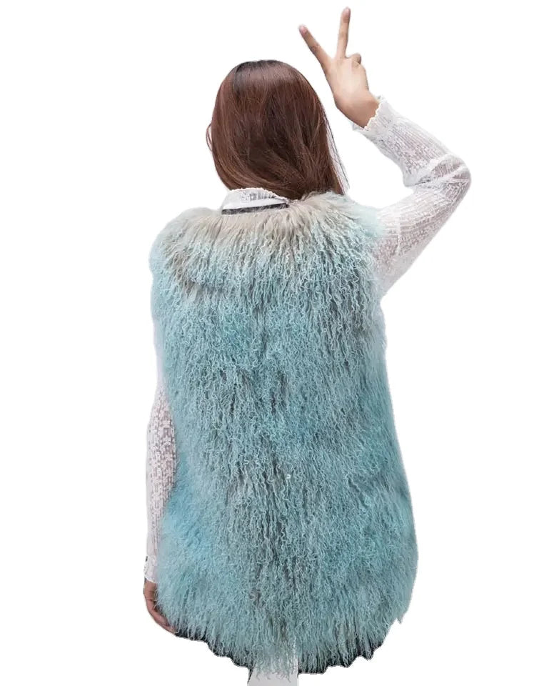 MWFur Mongolian Lamb Hair Vest Winter Waistcoat Long Fluffy Fur Coat for Women Girls Fashion  Lamb Fur Vest Fashion Woman Coat